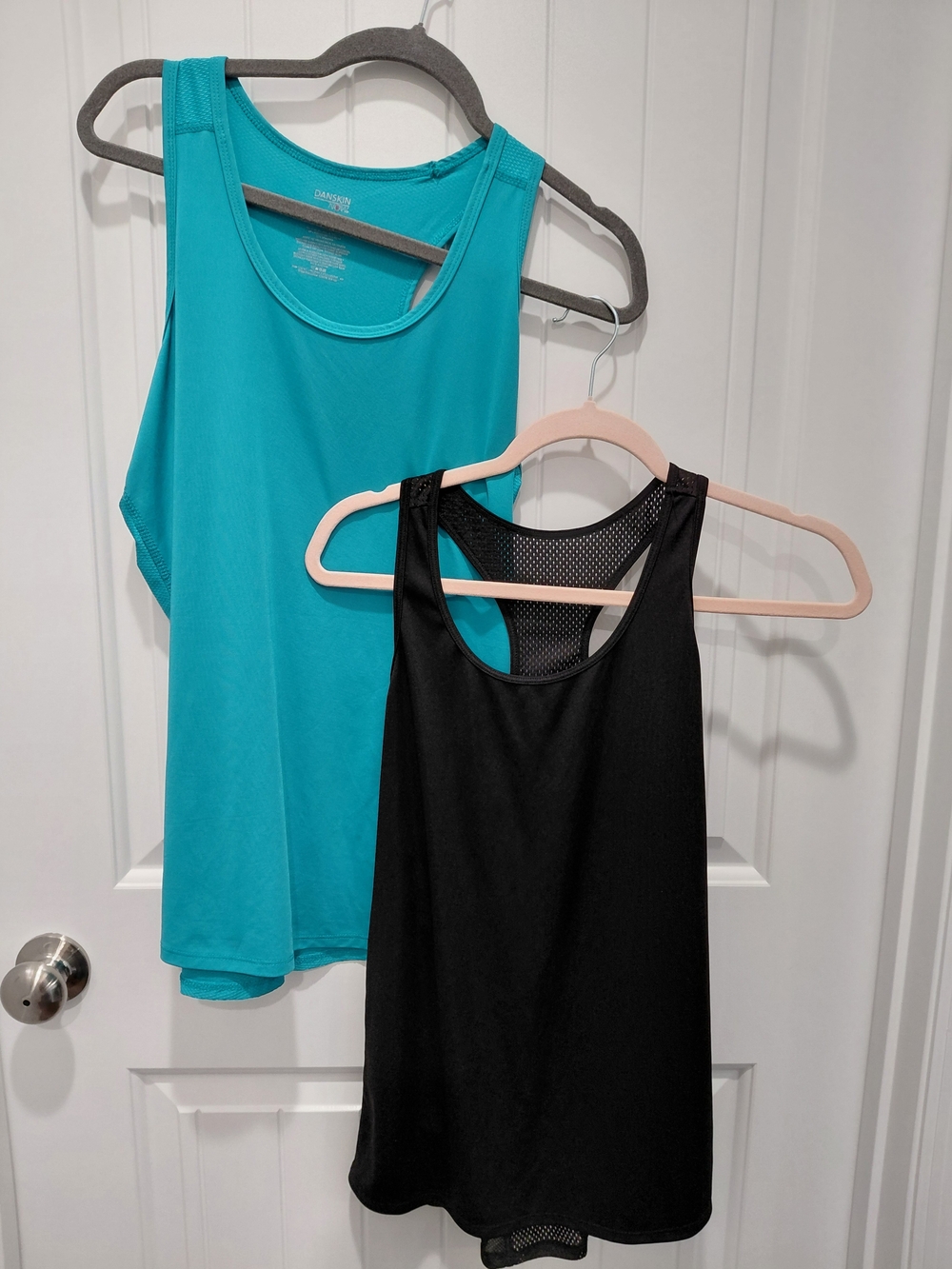 Danskin Now Teal and Black Mesh-Back Racerback Tank Tops